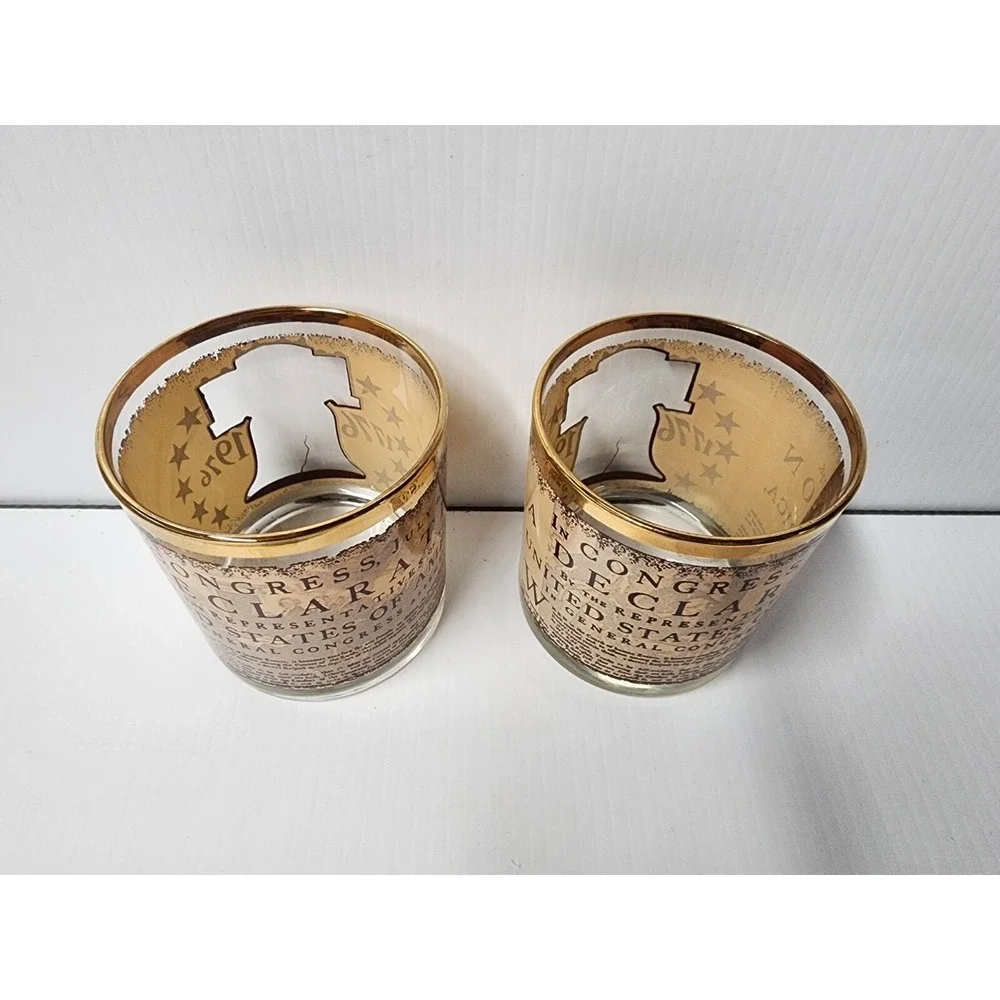 Declaration Of Independence Bicentennial 1776 Rocks Glasses Set Of 2‎
